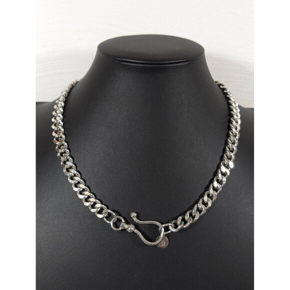 BLB Silver Tone Curb Cuban Chain Necklace Classic Retro Statement Chunky 18" - Picture 1 of 8